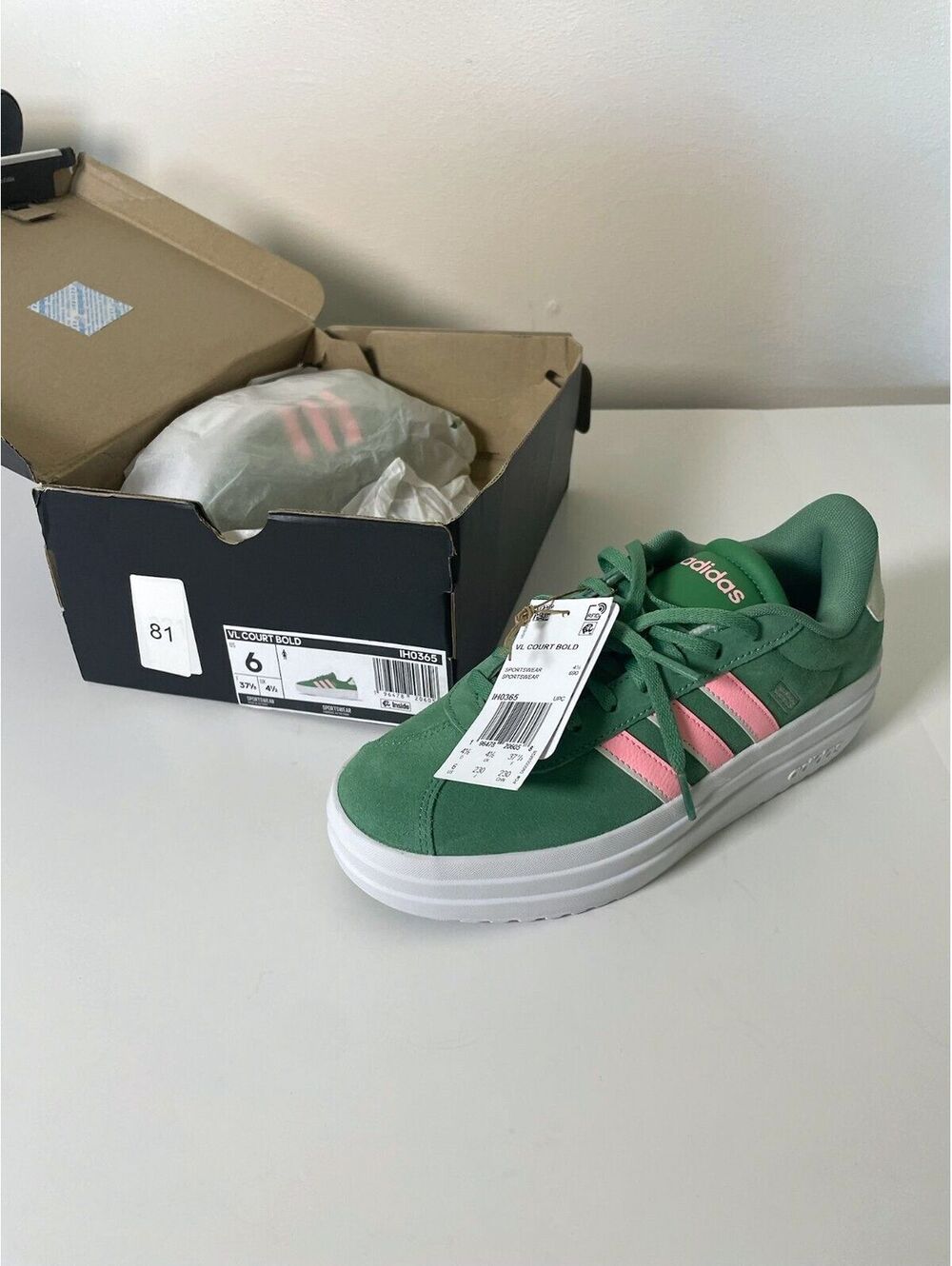NIB Adidas VL Court Bold Platform Sneakers Green Size 6